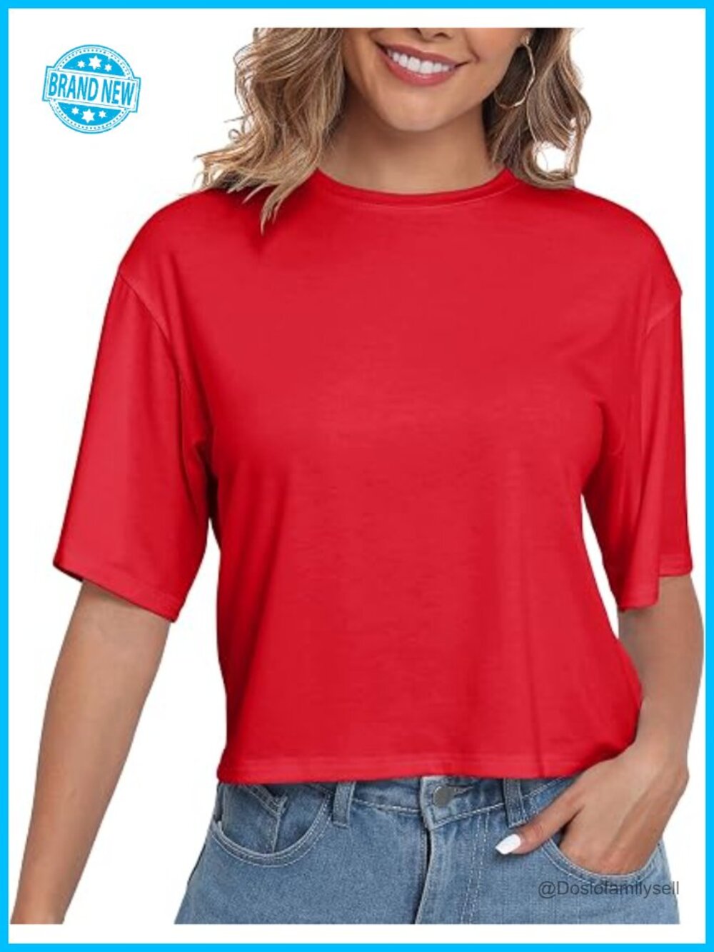 Loose Fit Cropped Tee Shirt Crew Neck Half Sleeve Cotton Blend